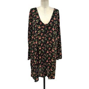 ASOS Floral Print Black Pink Green Button Front Mini Tunic‎ Dress Size US 12